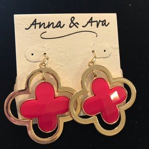 Gold and hot pink dangle earrings
